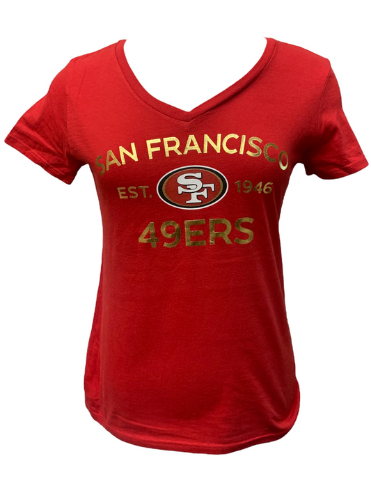 SAN FRANCISCO 49ERS WOMEN'S BREAK IT DOWN V-NECK TEE