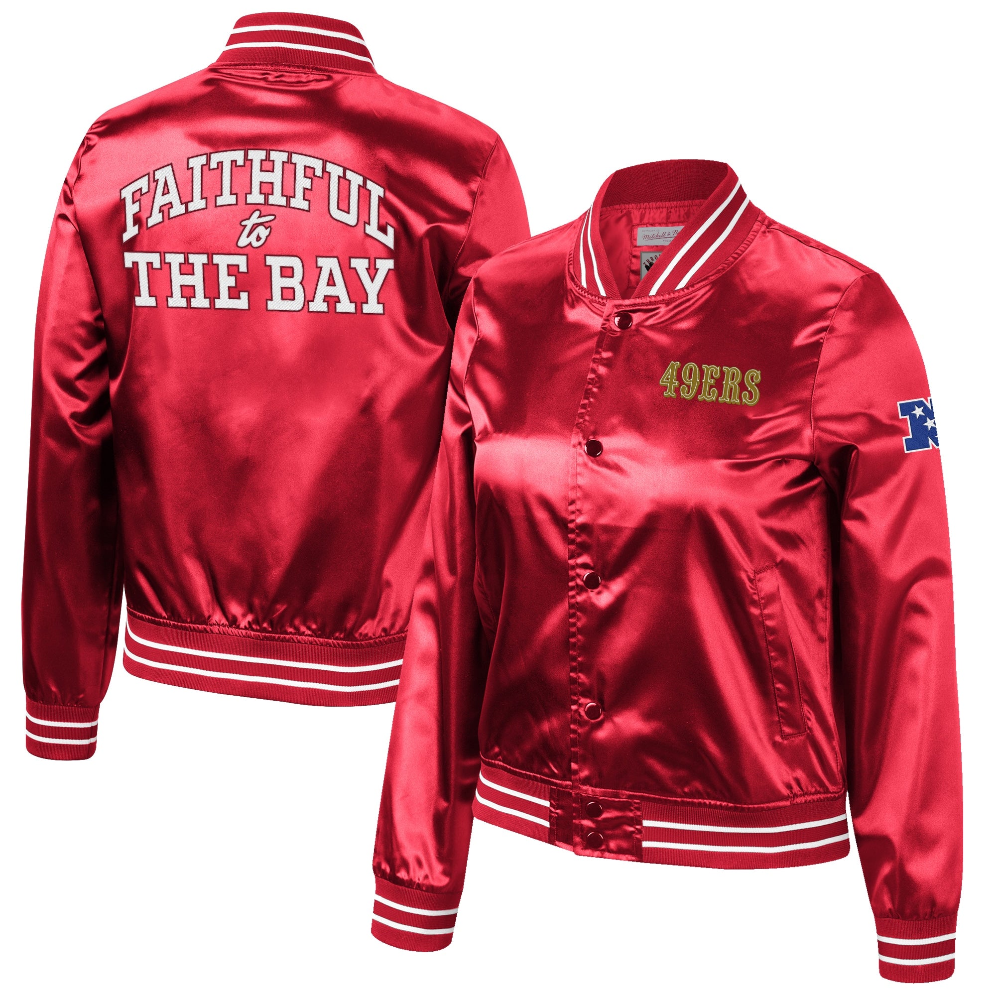 Women's Mitchell & Ness Gold San Francisco 49ers 75th Anniversary Faithful to The Bay Satin Full-Snap Jacket
