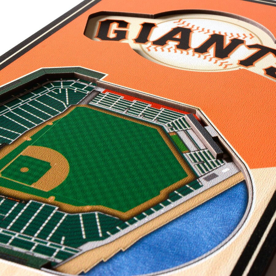 BANDERA DE MADERA CON VISTA AL ESTADIO 3D DE LOS GIGANTES DE SAN FRANCISCO