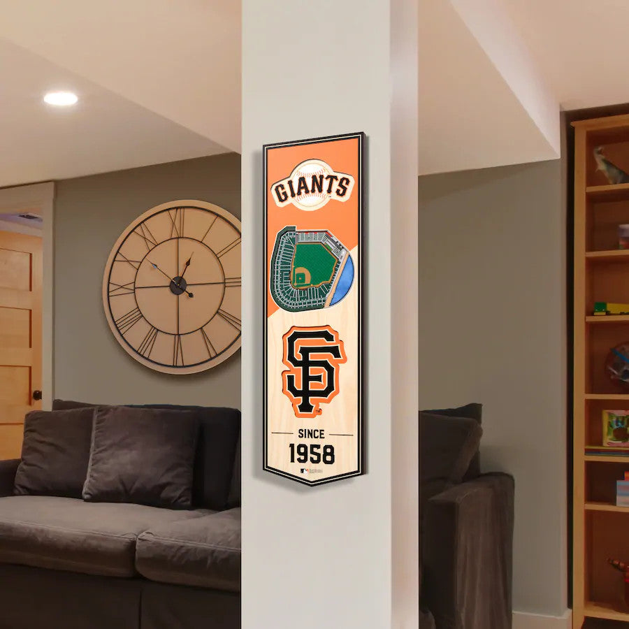 BANDERA DE MADERA CON VISTA AL ESTADIO 3D DE LOS GIGANTES DE SAN FRANCISCO