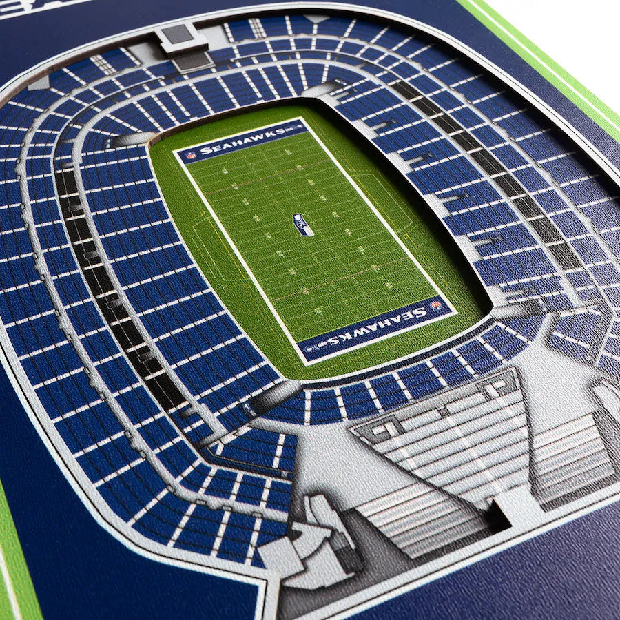 BANDERA DE MADERA CON VISTA DEL ESTADIO 3D DE LOS SEAHAWKS DE SEATTLE