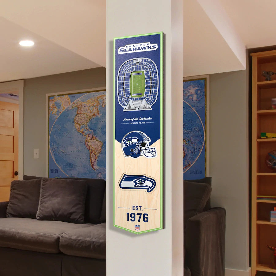BANDERA DE MADERA CON VISTA DEL ESTADIO 3D DE LOS SEAHAWKS DE SEATTLE