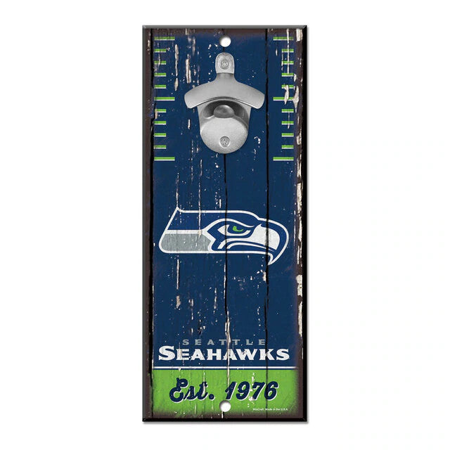 SEATTLE SEAHAWKS WOOD WALL MOUNT BOTTLE OPENER