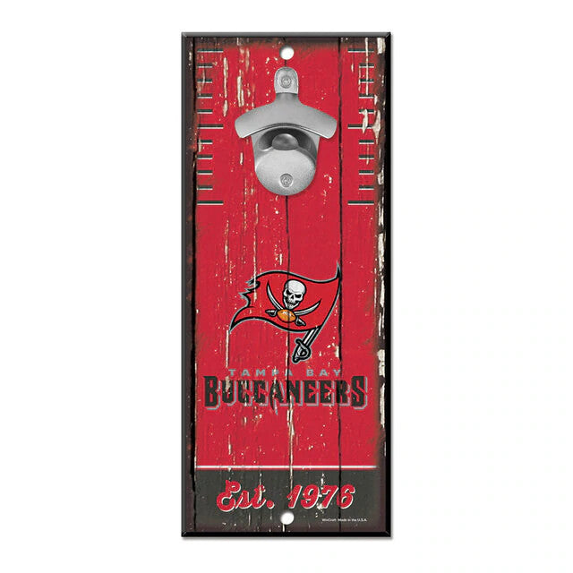 TAMPA BAY BUCCANEERS WOOD WALL MOUNT BOTTLE OPENER