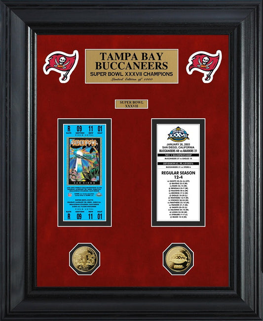 COLECCIÓN DE BOLETOS CON MONEDAS DE ORO DELUXE DE LOS CAMPEONES DEL SUPER BOWL DE TAMPA BAY BUCCANEERS