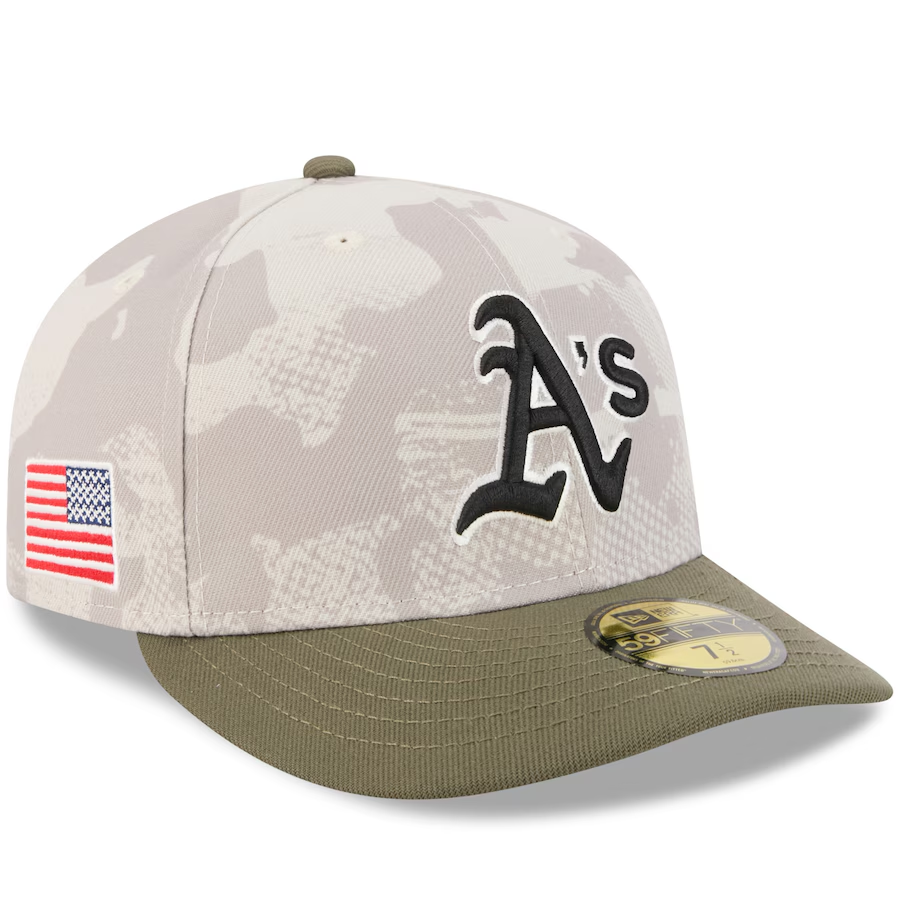 ATHLETICS 2025 MLB ARMED FORCES 59FIFTY FITTED HAT - STONE/OLIVE