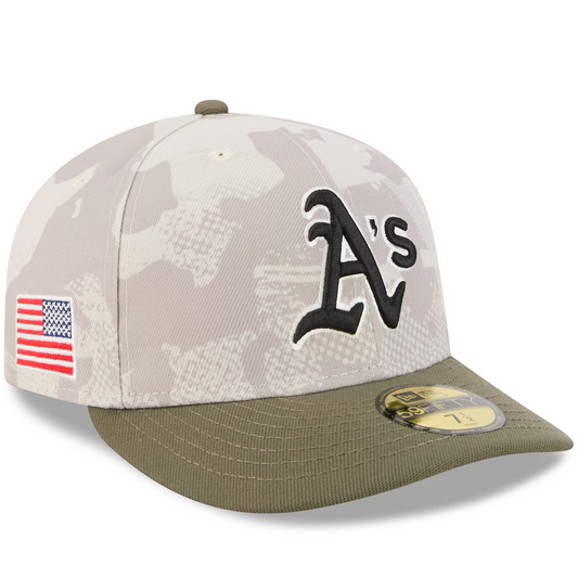 ATHLETICS 2025 MLB ARMED FORCES 59FIFTY FITTED HAT - STONE/OLIVE