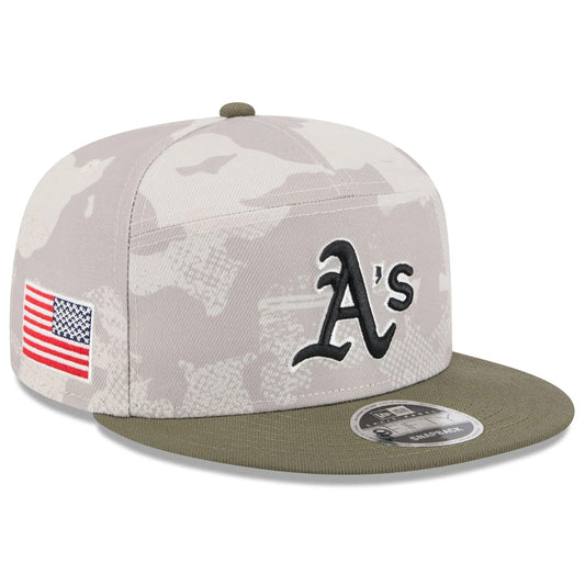 ATHLETICS 2025 MLB ARMED FORCES 9FIFTY SNAPBACK HAT - STONE/OLIVE