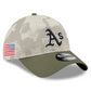 ATHLETICS 2025 MLB ARMED FORCES 9TWENTY ADJUSTABLE HAT - STONE/OLIVE