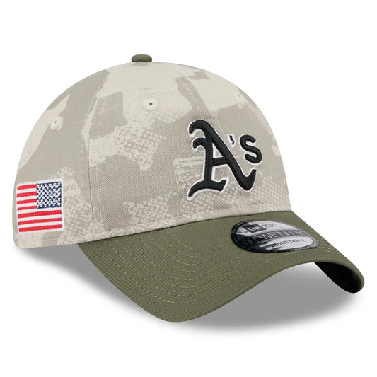 ATHLETICS 2025 MLB ARMED FORCES 9TWENTY ADJUSTABLE HAT - STONE/OLIVE