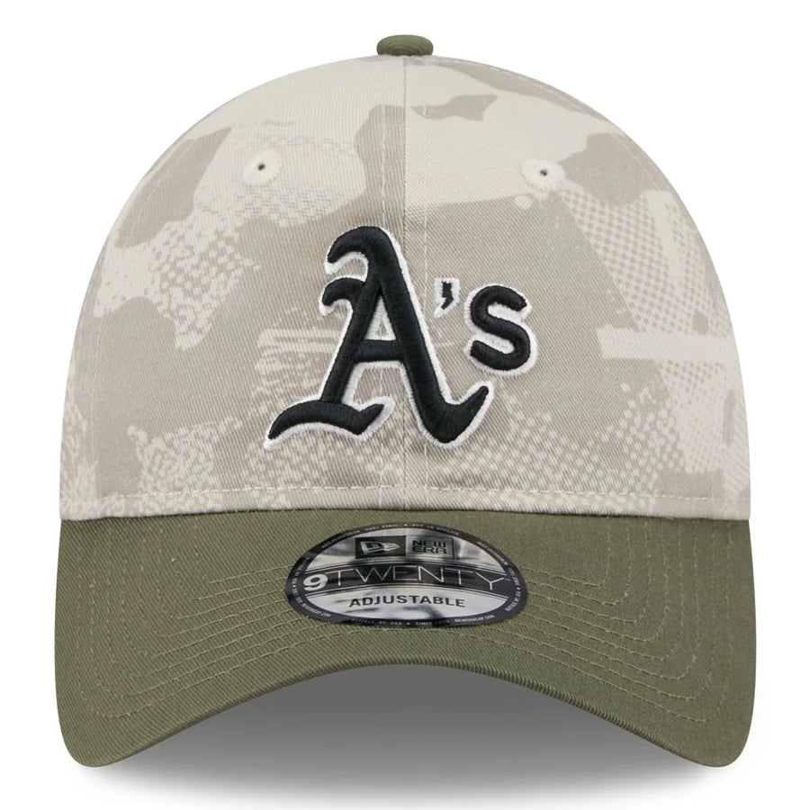 ATHLETICS 2025 MLB ARMED FORCES 9TWENTY ADJUSTABLE HAT - STONE/OLIVE