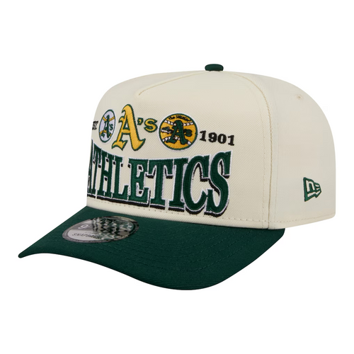 ATHLETICS NEW ERA TRI-HIT 9FIFTY A-FRAME SNAPBACK HAT - CHROME WHITE/GREEN
