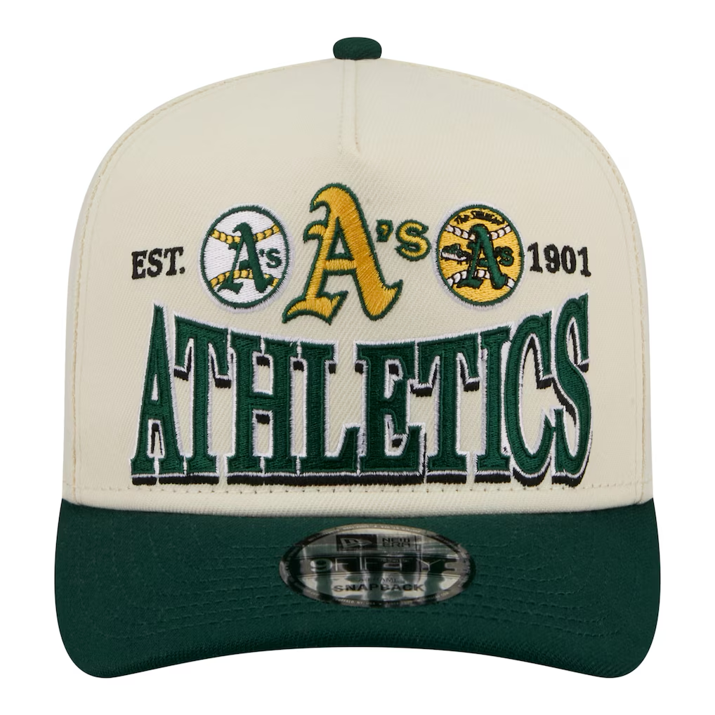 ATHLETICS NEW ERA TRI-HIT 9FIFTY A-FRAME SNAPBACK HAT - CHROME WHITE/GREEN