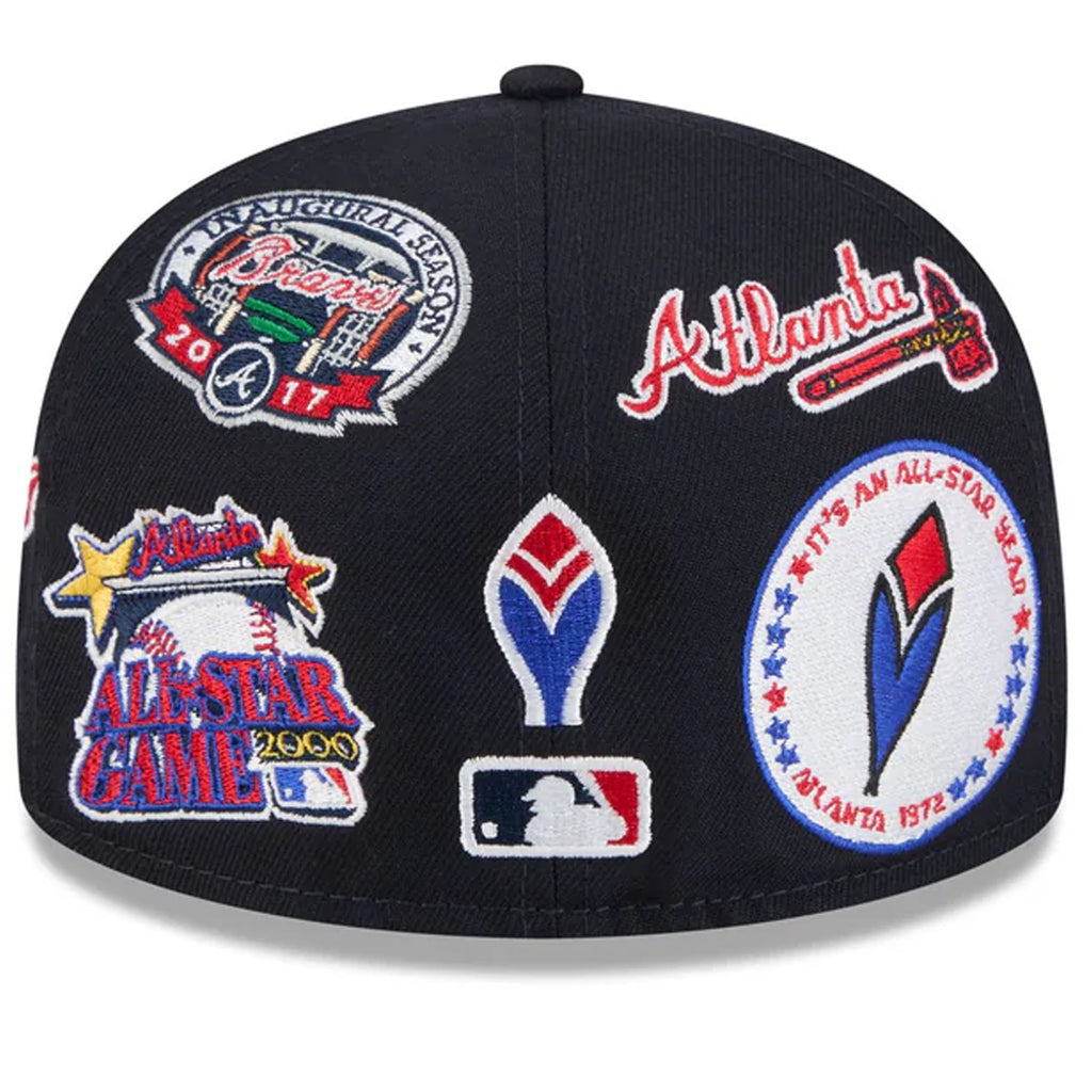 ATLANTA BRAVES ALL OVER PATCH 59FIFTY FITTED HAT - NAVY