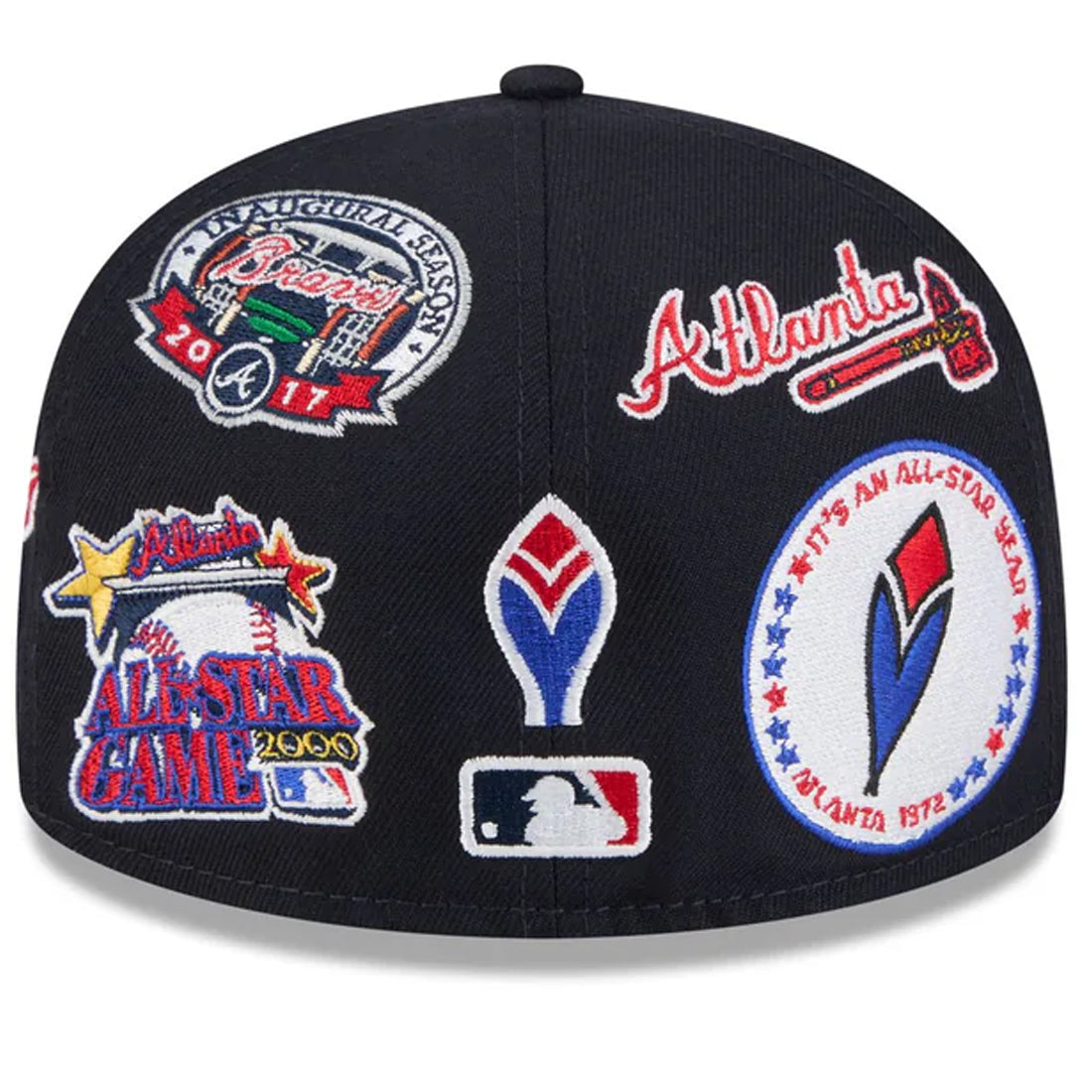 ATLANTA BRAVES ALL OVER PATCH 59FIFTY FITTED HAT - NAVY