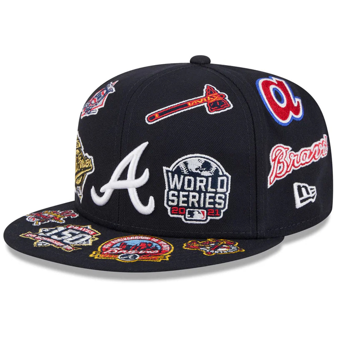 ATLANTA BRAVES ALL OVER PATCH 9FIFTY SNAPBACK HAT - NAVY