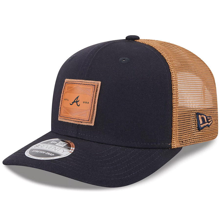 ATLANTA BRAVES DEBOSSED LOGO TRUCKER  9SEVENTY SNAPBACK HAT - NAVY