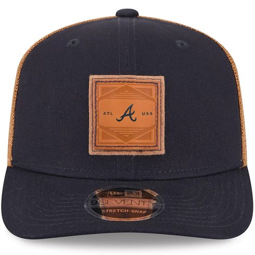 ATLANTA BRAVES DEBOSSED LOGO TRUCKER  9SEVENTY SNAPBACK HAT - NAVY