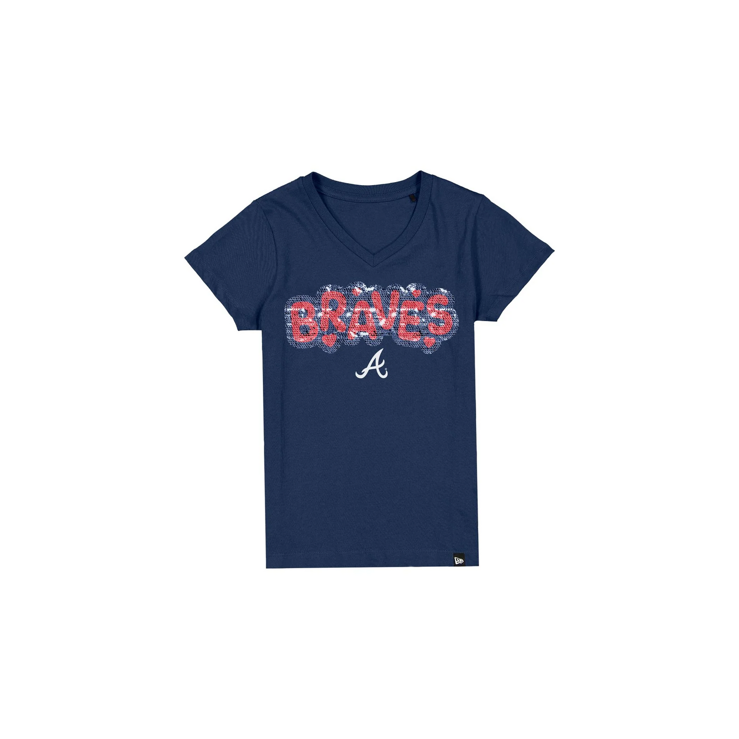 ATLANTA BRAVES GIRLS NEW ERA WAVY SEQUIN FLIP T-SHIRT - NAVY