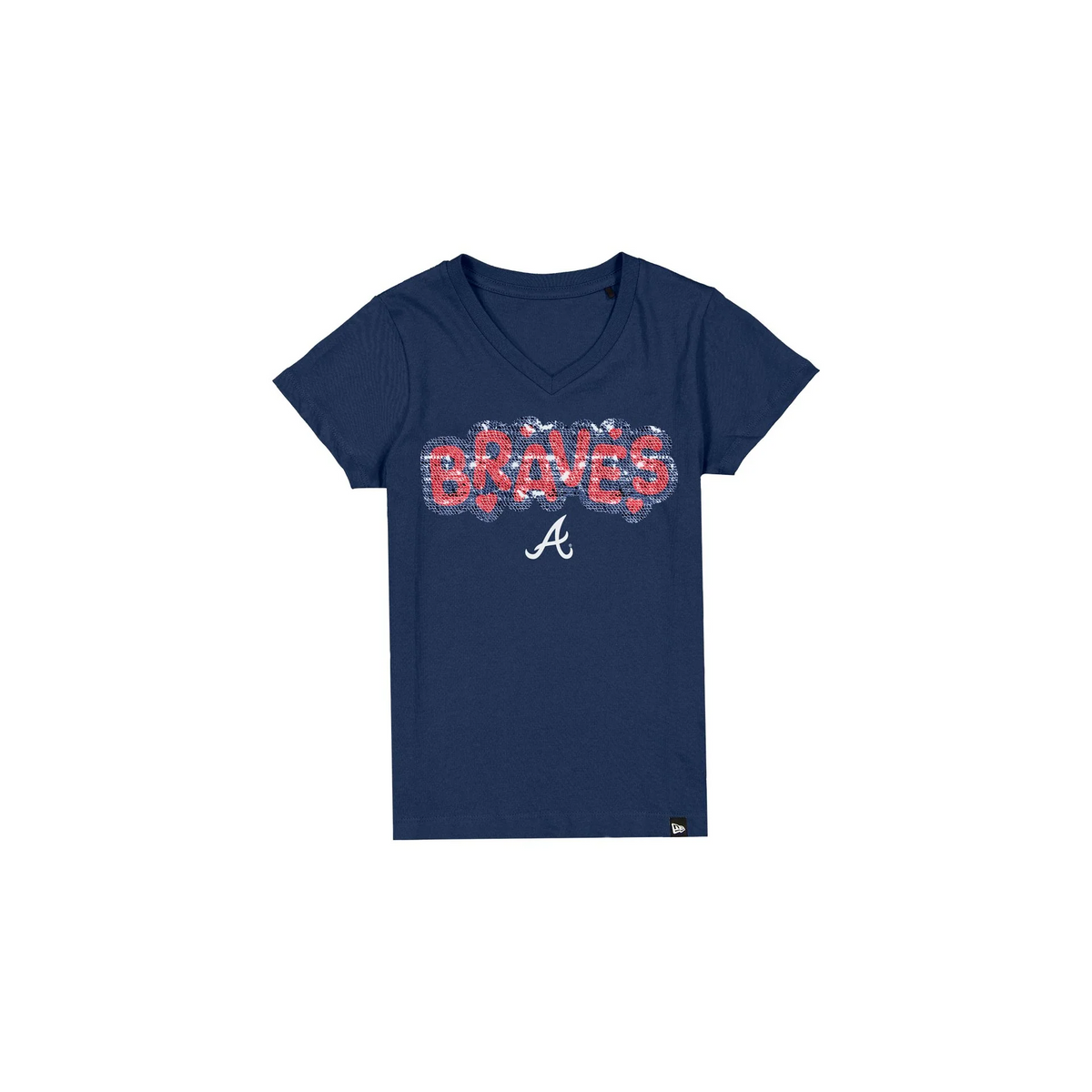 ATLANTA BRAVES GIRLS NEW ERA WAVY SEQUIN FLIP T-SHIRT - NAVY