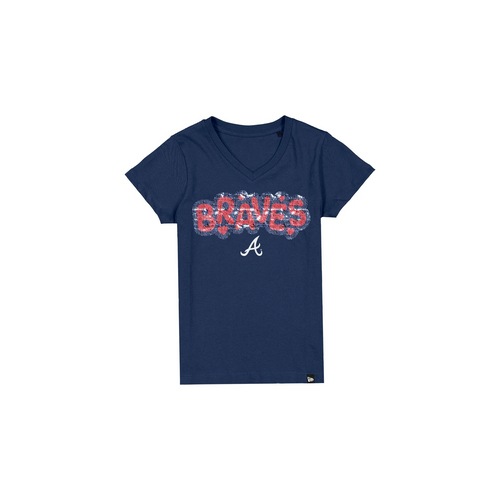 ATLANTA BRAVES GIRLS NEW ERA WAVY SEQUIN FLIP T-SHIRT - NAVY