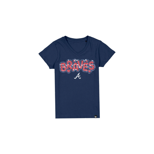 ATLANTA BRAVES GIRLS NEW ERA WAVY SEQUIN FLIP T-SHIRT - NAVY