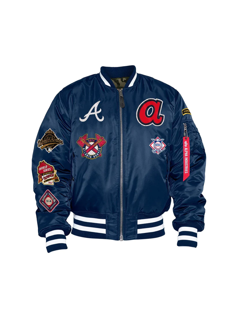ATLANTA BRAVES MEN'S ALPHA INDUSTRIES REVERSIBLE BOMBER JACKET