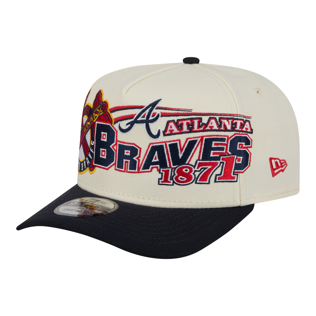 ATLANTA BRAVES NEW ERA CLASSIC 9FIFTY A-FRAME SNAPBACK HAT - CHROME WHITE/NAVY