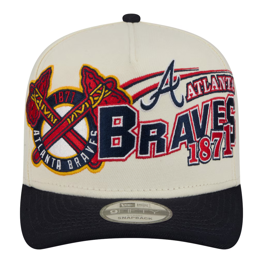 ATLANTA BRAVES NEW ERA CLASSIC 9FIFTY A-FRAME SNAPBACK HAT - CHROME WHITE/NAVY