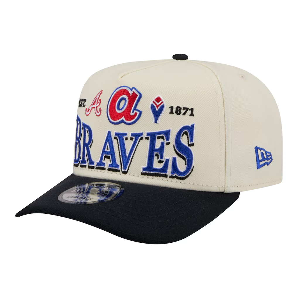ATLANTA BRAVES NEW ERA TRI-HIT 9FIFTY A-FRAME SNAPBACK HAT - CHROME WHITE/NAVY
