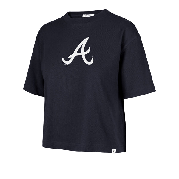 ATLANTA BRAVES WOMEN'S '47 BRAND BACK OUT CITY CROP T-SHIRT - NAVY