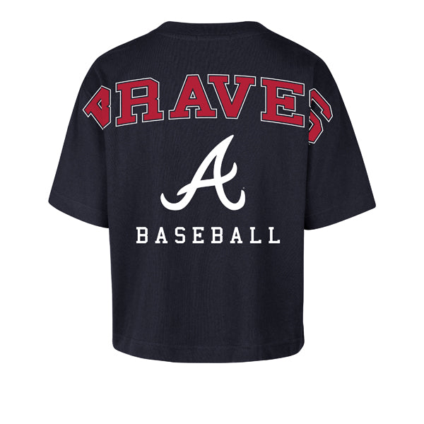 ATLANTA BRAVES WOMEN'S '47 BRAND BACK OUT CITY CROP T-SHIRT - NAVY