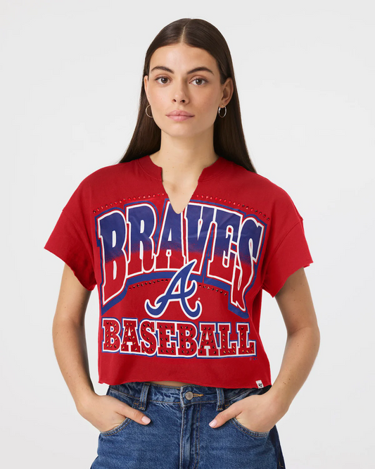 ATLANTA BRAVES WOMEN'S '47 BRAND WIN BIG OVERSIZED NOTCH NECK T-SHIRT - RED