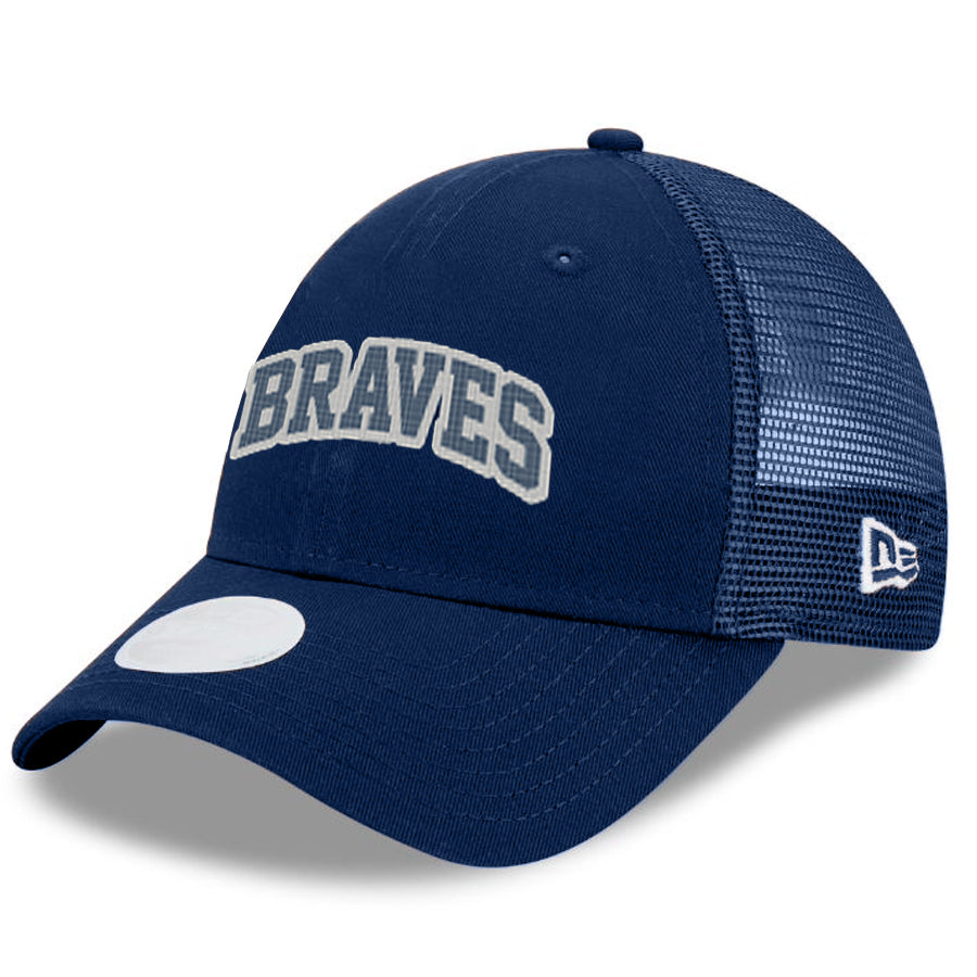 ATLANTA BRAVES WOMEN'S ARCH GLITZ 9FORTY ADJUSTABLE HAT - NAVY