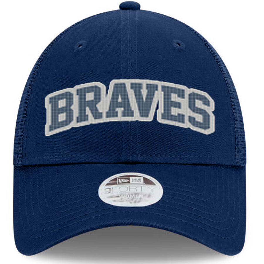 ATLANTA BRAVES WOMEN'S ARCH GLITZ 9FORTY ADJUSTABLE HAT - NAVY