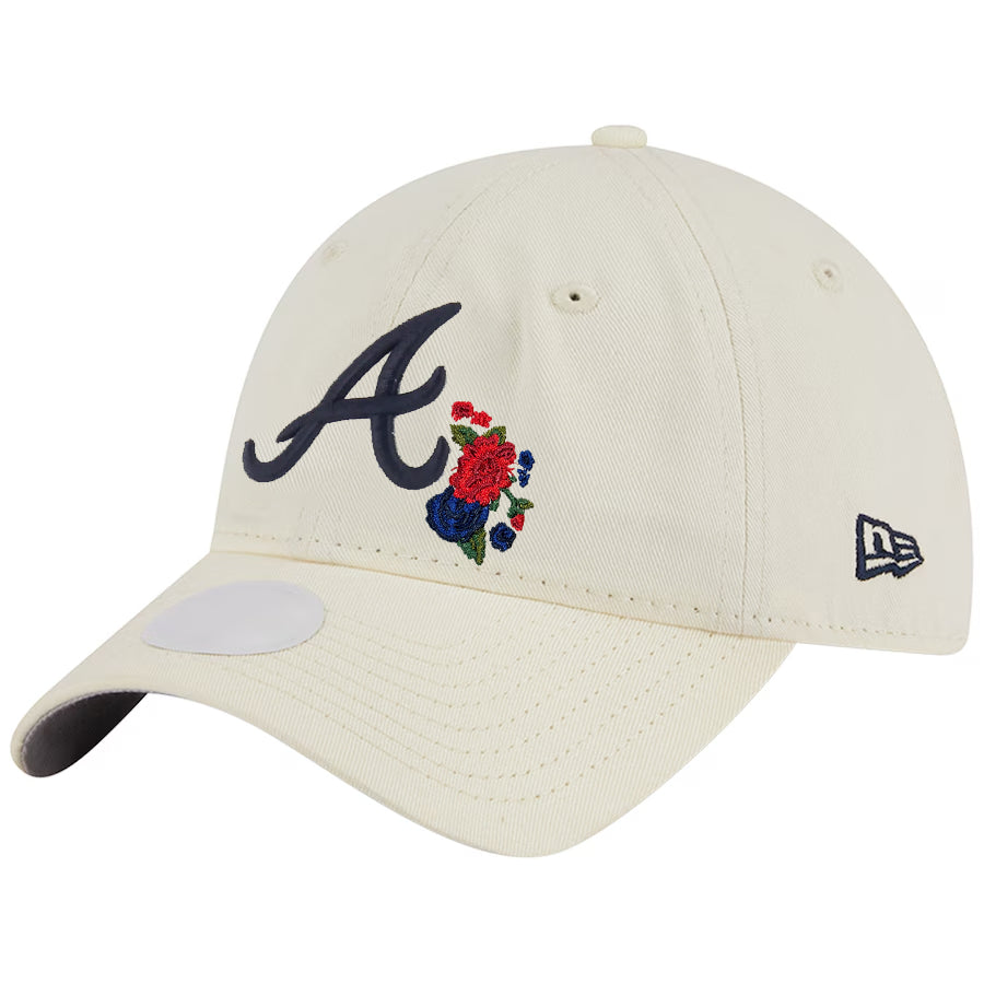 ATLANTA BRAVES WOMEN'S FLORAL 9TWENTY ADJUSTABLE - CREAM