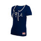 ATLANTA BRAVES WOMEN'S LACE TIE-NECK T-SHIRT - NAVY