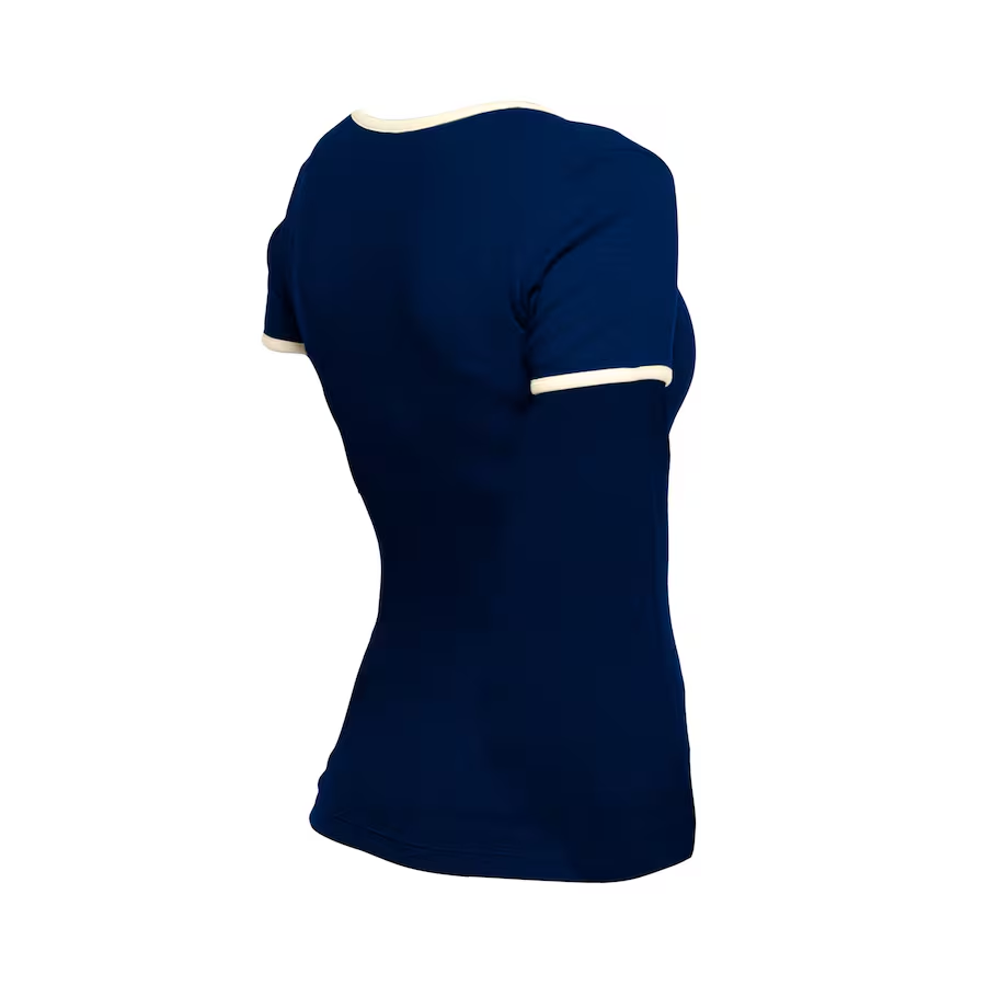 ATLANTA BRAVES WOMEN'S LACE TIE-NECK T-SHIRT - NAVY