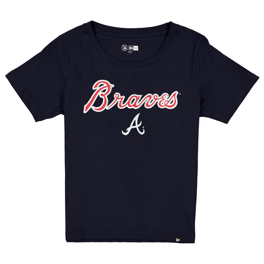 ATLANTA BRAVES WOMEN'S NEW ERA EVERGREEN BASIC T-SHIRT - NAVY