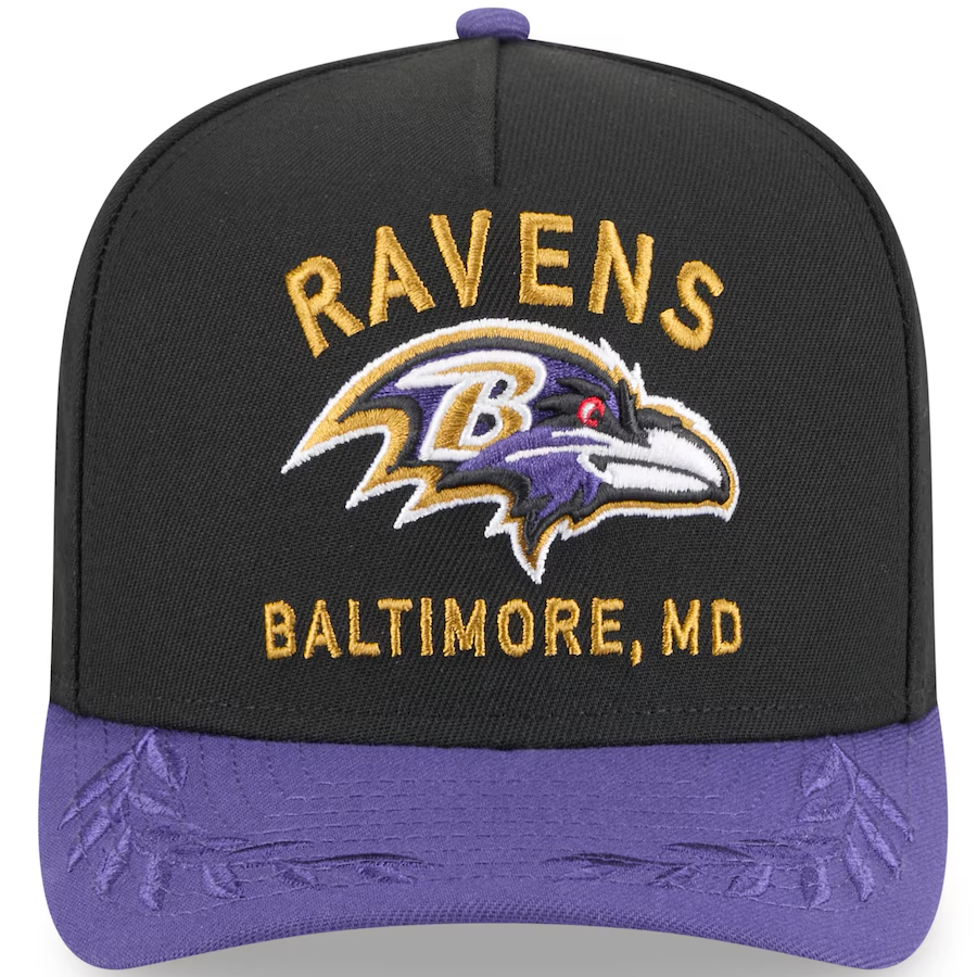 BALTIMORE RAVENS 2025 NFL DRAFT 9FIFTY A-FRAME SNAPBACK HAT - BLACK/PURPLE