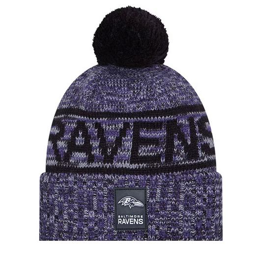 BALTIMORE RAVENS 2025 NFL SIDELINE COLD WEATHER CUFFED KNIT WITH POM - PURPLE