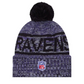 BALTIMORE RAVENS 2025 NFL SIDELINE COLD WEATHER CUFFED KNIT WITH POM - PURPLE