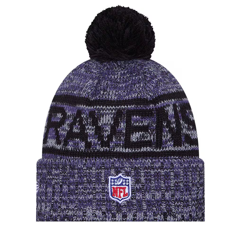 BALTIMORE RAVENS 2025 NFL SIDELINE COLD WEATHER CUFFED KNIT WITH POM - PURPLE