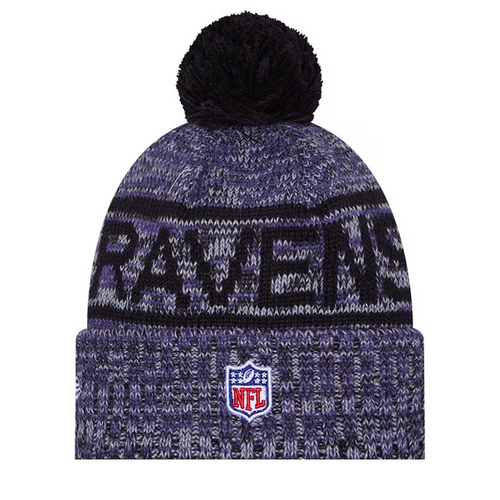 BALTIMORE RAVENS 2025 NFL SIDELINE COLD WEATHER CUFFED KNIT WITH POM - PURPLE