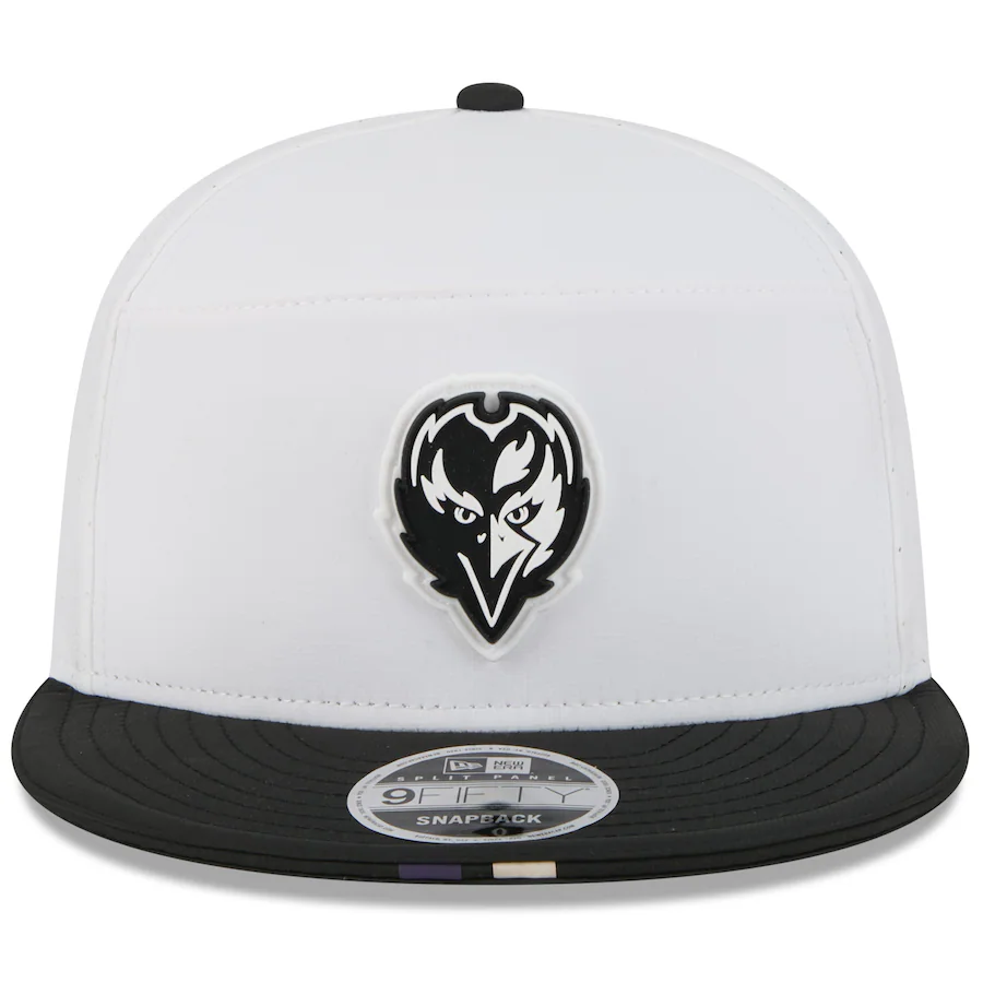 BALTIMORE RAVENS 2025 NFL TRAINING CAMP 9FIFTY SPLIT PANEL SNAPBACK HAT - WHITE
