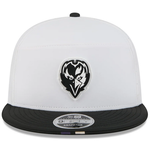 BALTIMORE RAVENS 2025 NFL TRAINING CAMP 9FIFTY SPLIT PANEL SNAPBACK HAT - WHITE