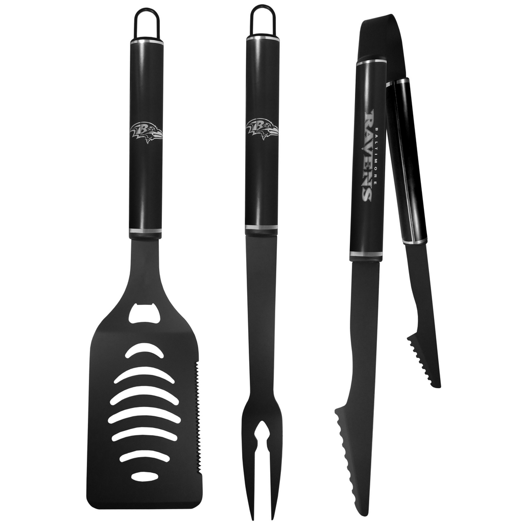 BALTIMORE RAVENS 3 PIECE MONOCHROMATIC BBQ SET - BLACK
