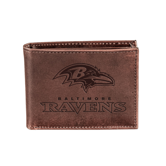 BALTIMORE RAVENS BROWN BI-FOLD LEATHER WALLET