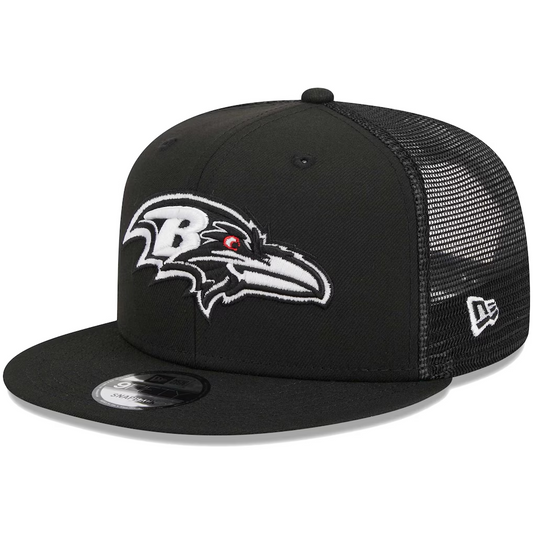 BALTIMORE RAVENS EVERGREEN TRUCKER 9FIFTY SNAPBACK HAT - BLACK/WHITE