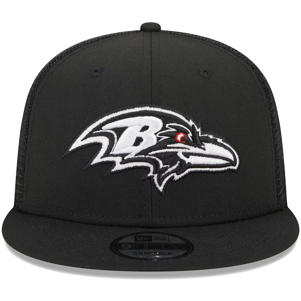 BALTIMORE RAVENS EVERGREEN TRUCKER 9FIFTY SNAPBACK HAT - BLACK/WHITE